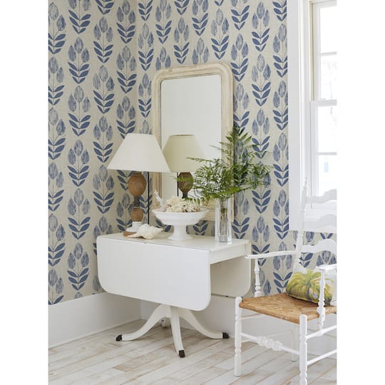 NuWallpaper Blue Folk Tulip Peel & Stick Wallpaper
